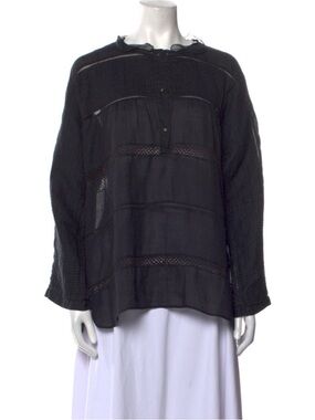 Isabel Marant Black Sheer Pintuck Lace Panel Blouse size US M/ Fr 42